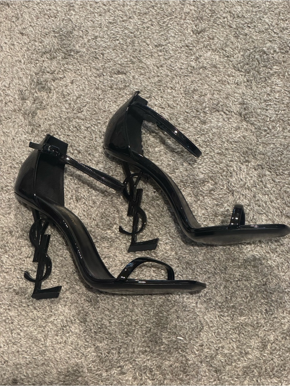Saint Laurent Black Patent Logo-Detail Stiletto Sandals - Picture 2 of 6